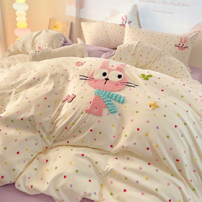 91家纺网 家纺一手货源 找家纺 云木里 2025新款云朵棉毛巾绣印花四件套 大眼萌兔