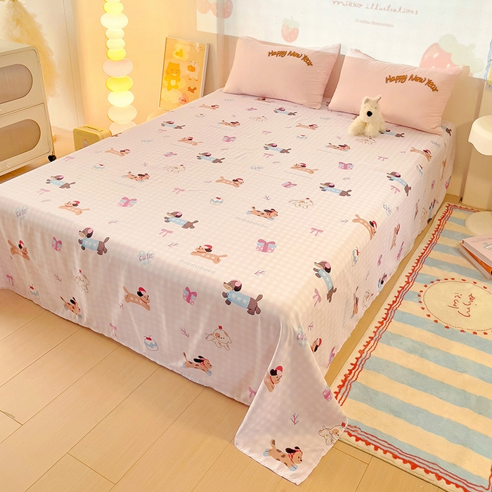 91家纺网 家纺一手货源 找家纺 云木里 2025新款云朵棉毛巾绣印花四件套 腊肠狗