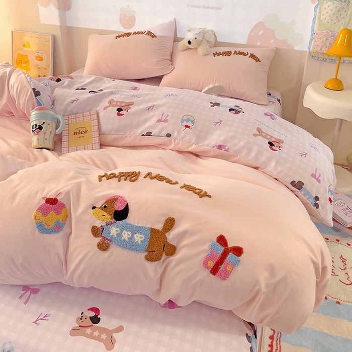 云木里 2025新款云朵棉毛巾绣印花四件套 腊肠狗