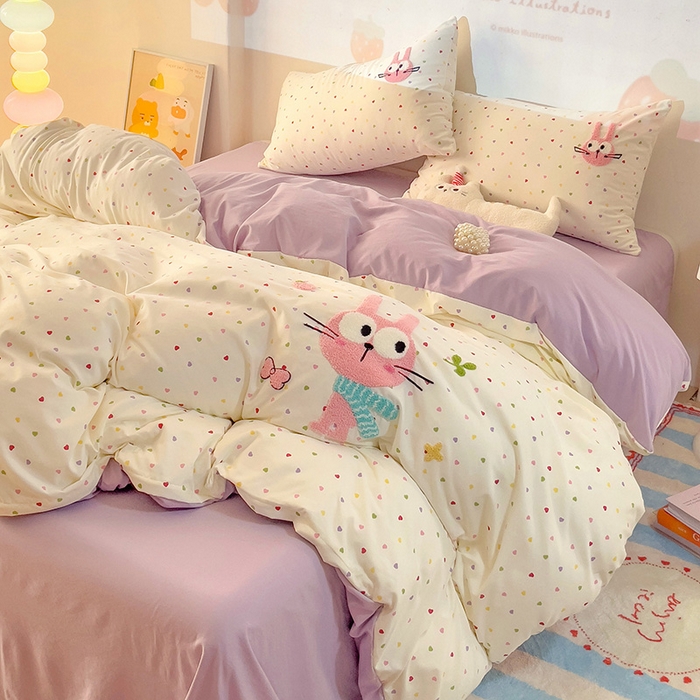 91家纺网 家纺一手货源 找家纺 云木里 2025新款云朵棉毛巾绣印花四件套 大眼萌兔