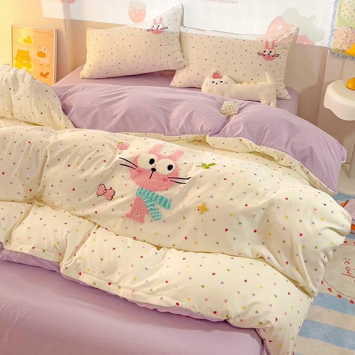 云木里 2025新款云朵棉毛巾绣印花四件套 大眼萌兔