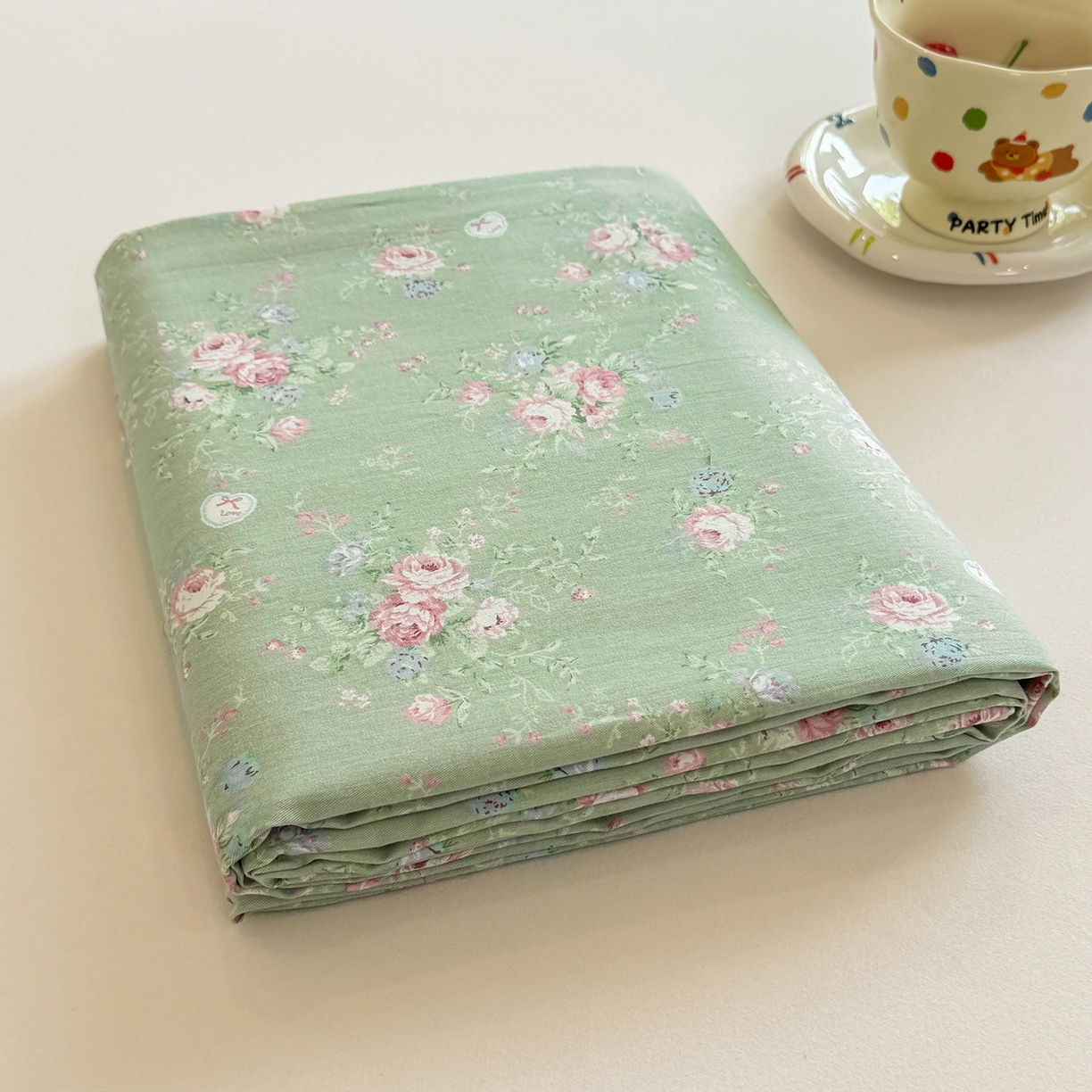 91家纺网 家纺一手货源 找家纺 壹贝家纺 2025新款小清新全棉纯棉印花系列-单床单(喷气工艺)(高品质)(花型持续更新)(接受各种预定尺寸) 沐熙花-绿