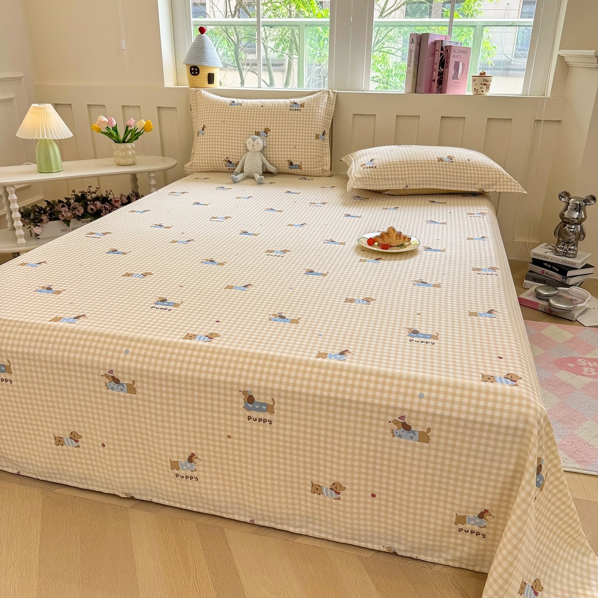 91家纺网 家纺一手货源 找家纺 壹贝家纺 2025新款小清新全棉纯棉印花系列-单床单(喷气工艺)(高品质)(花型持续更新)(接受各种预定尺寸) 俏皮狗