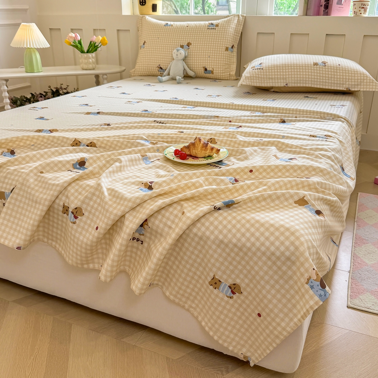 91家纺网 家纺一手货源 找家纺 壹贝家纺 2025新款小清新全棉纯棉印花系列-单床单(喷气工艺)(高品质)(花型持续更新)(接受各种预定尺寸) 俏皮狗