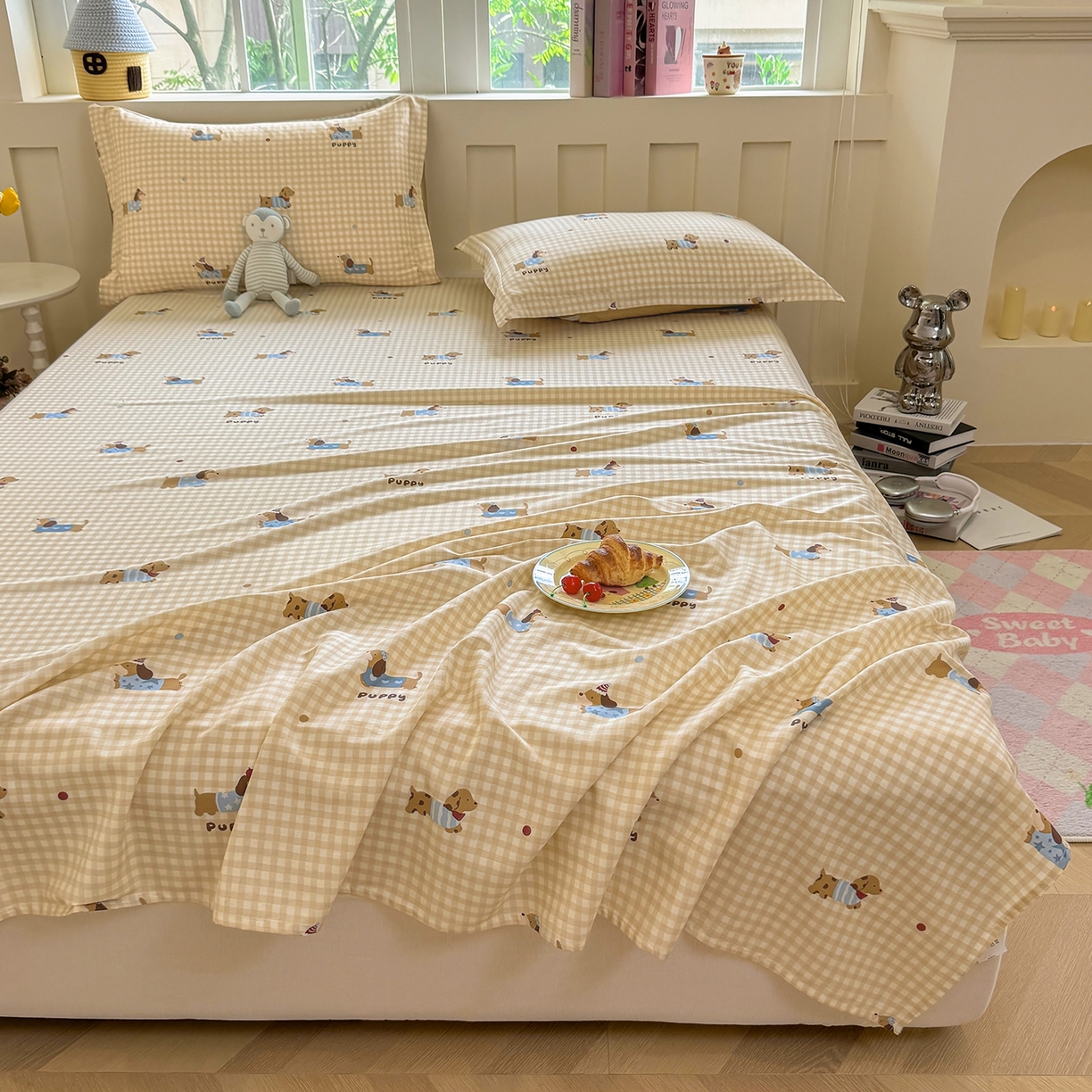 91家纺网 家纺一手货源 找家纺 壹贝家纺 2025新款小清新全棉纯棉印花系列-单床单(喷气工艺)(高品质)(花型持续更新)(接受各种预定尺寸) 俏皮狗