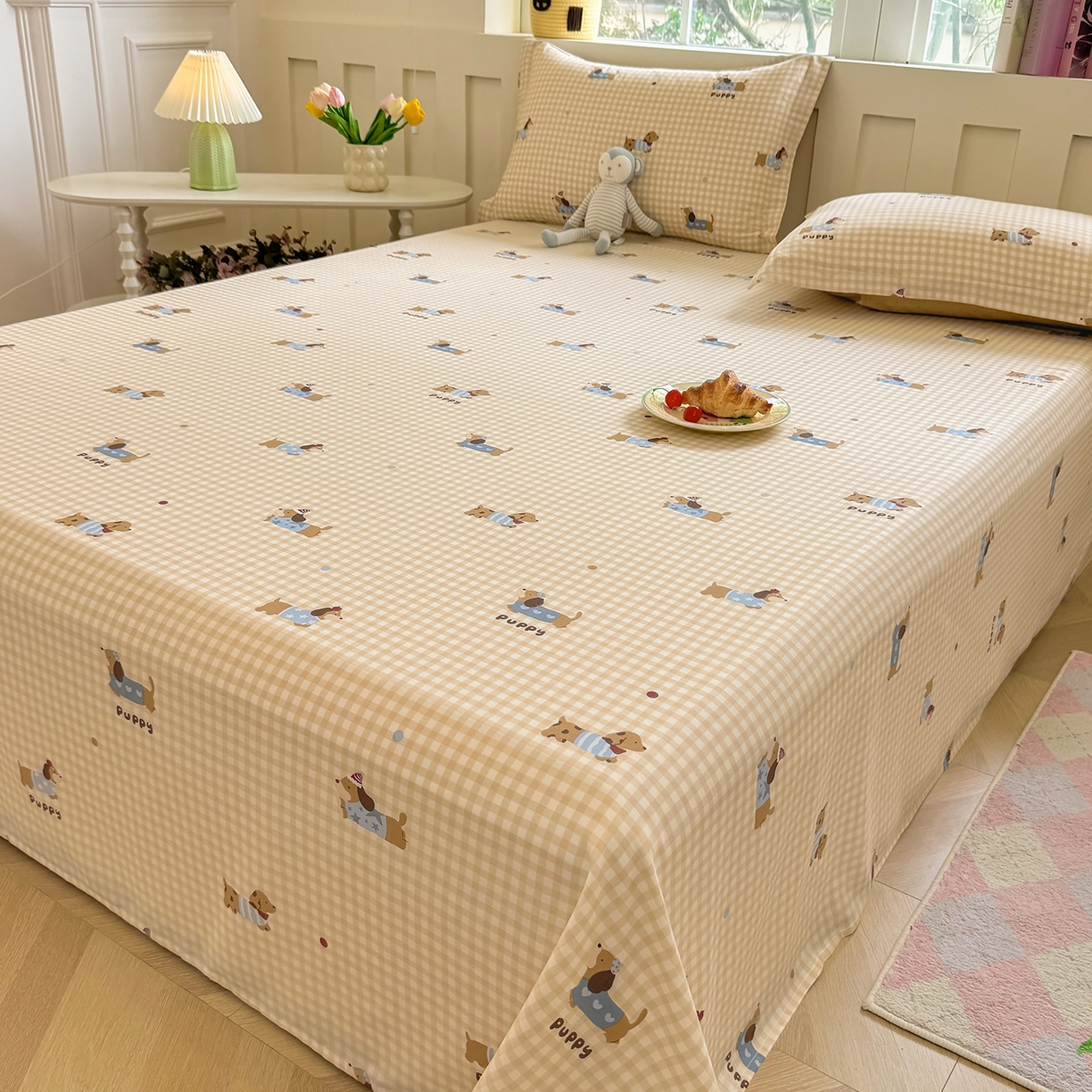 91家纺网 家纺一手货源 找家纺 壹贝家纺 2025新款小清新全棉纯棉印花系列-单床单(喷气工艺)(高品质)(花型持续更新)(接受各种预定尺寸) 俏皮狗