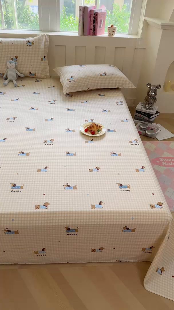 91家纺网 家纺一手货源 找家纺 壹贝家纺 2025新款小清新全棉纯棉印花系列-单床单(喷气工艺)(高品质)(花型持续更新)(接受各种预定尺寸) 俏皮狗