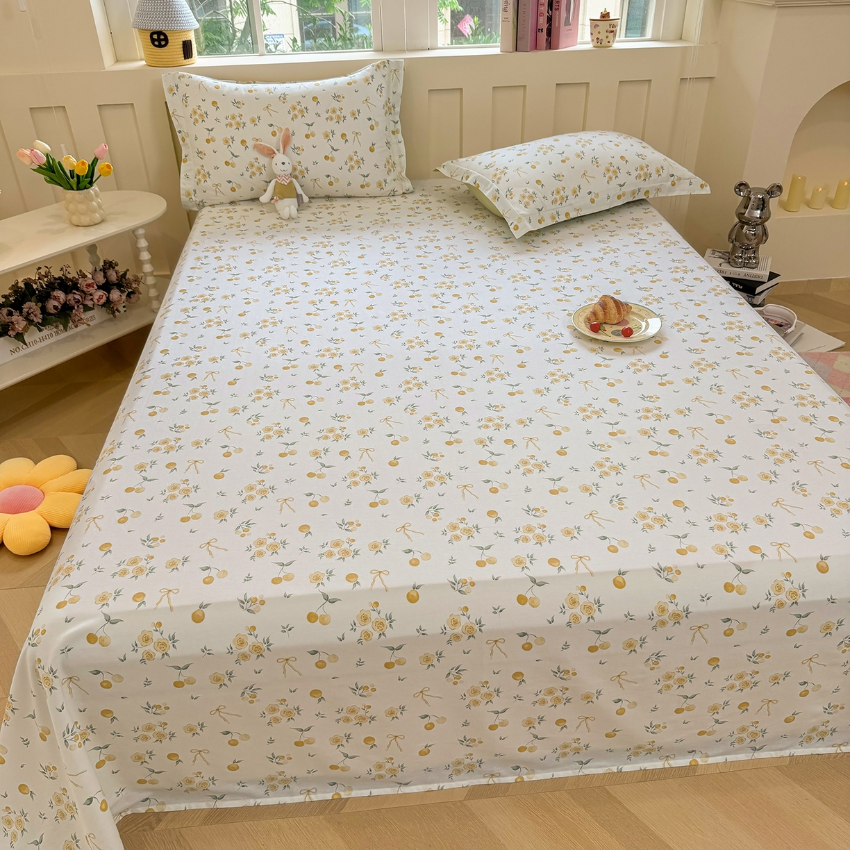 91家纺网 家纺一手货源 找家纺 壹贝家纺 2025新款小清新全棉纯棉印花系列-单床单 如愿