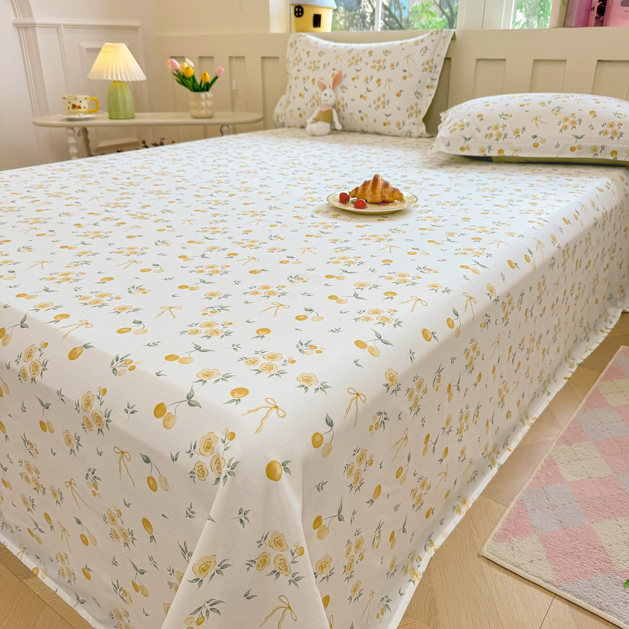 91家纺网 家纺一手货源 找家纺 壹贝家纺 2025新款小清新全棉纯棉印花系列-单床单 如愿