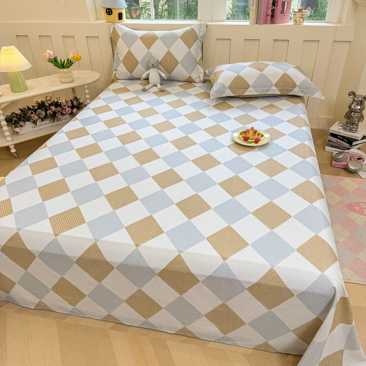 91家纺网 家纺一手货源 找家纺 壹贝家纺 2025新款小清新全棉纯棉印花系列-单床单 瑞吉斯-黄