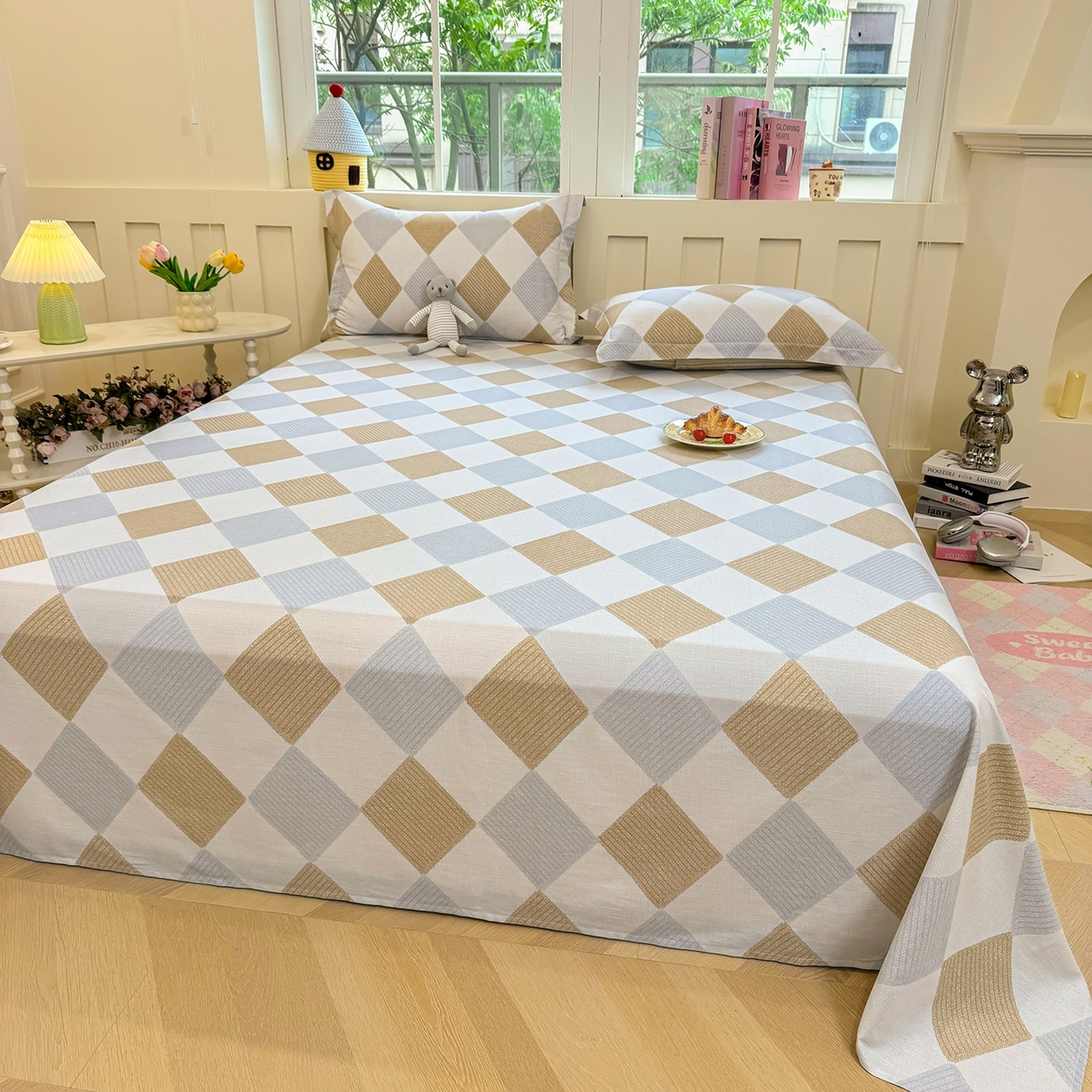 91家纺网 家纺一手货源 找家纺 壹贝家纺 2025新款小清新全棉纯棉印花系列-单床单 瑞吉斯-黄