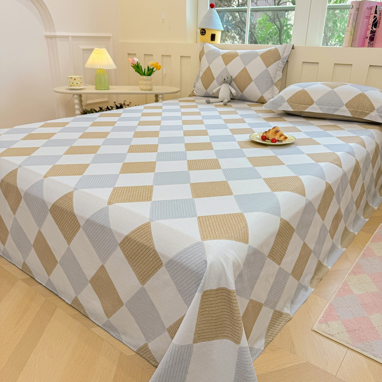 91家纺网 家纺一手货源 找家纺 壹贝家纺 2025新款小清新全棉纯棉印花系列-单床单 瑞吉斯-黄