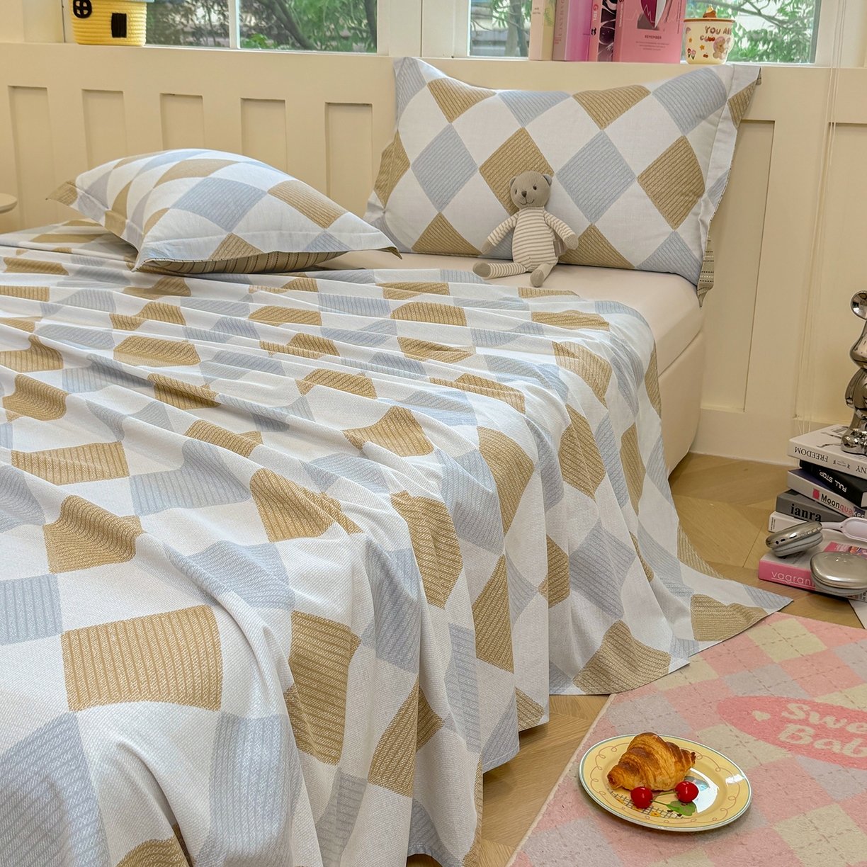 91家纺网 家纺一手货源 找家纺 壹贝家纺 2025新款小清新全棉纯棉印花系列-单床单 瑞吉斯-黄