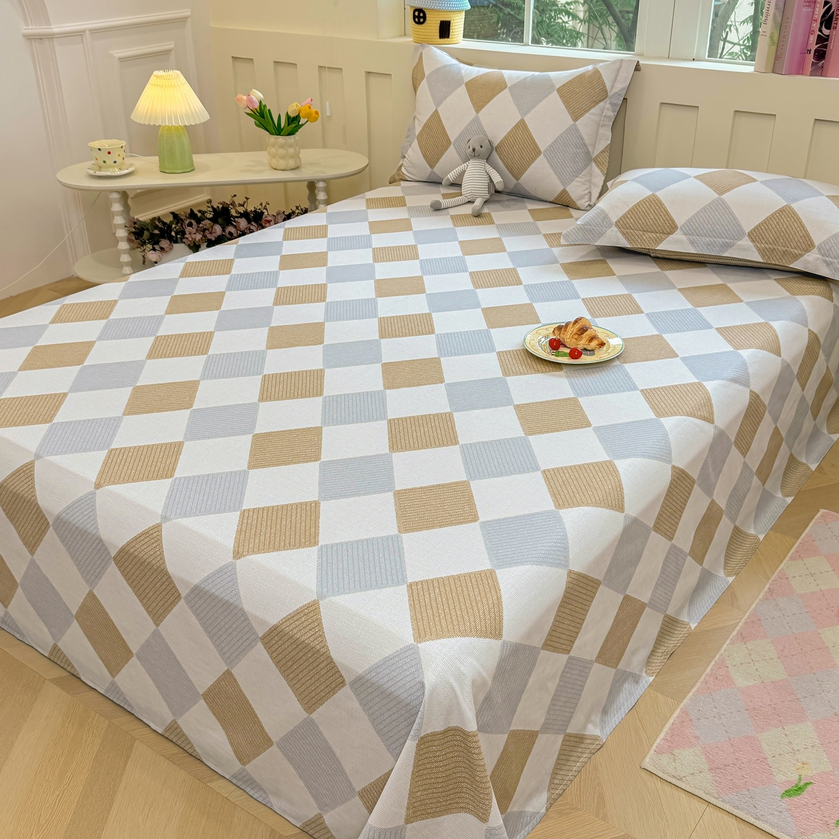 91家纺网 家纺一手货源 找家纺 壹贝家纺 2025新款小清新全棉纯棉印花系列-单床单 瑞吉斯-黄