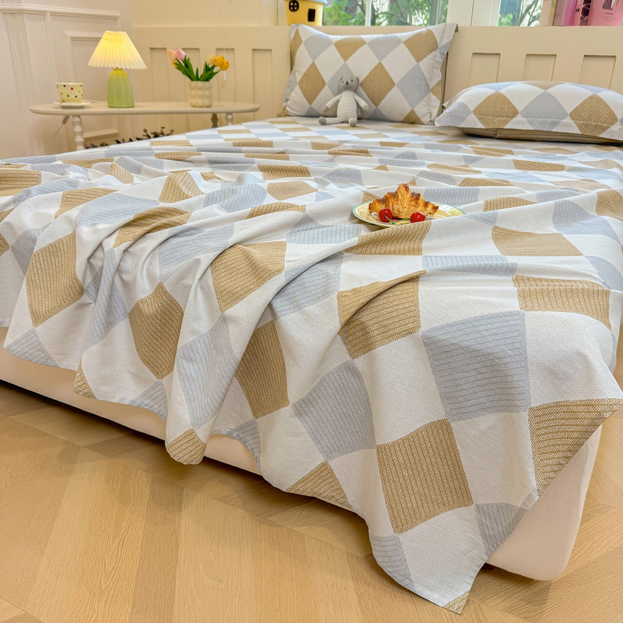 91家纺网 家纺一手货源 找家纺 壹贝家纺 2025新款小清新全棉纯棉印花系列-单床单 瑞吉斯-黄