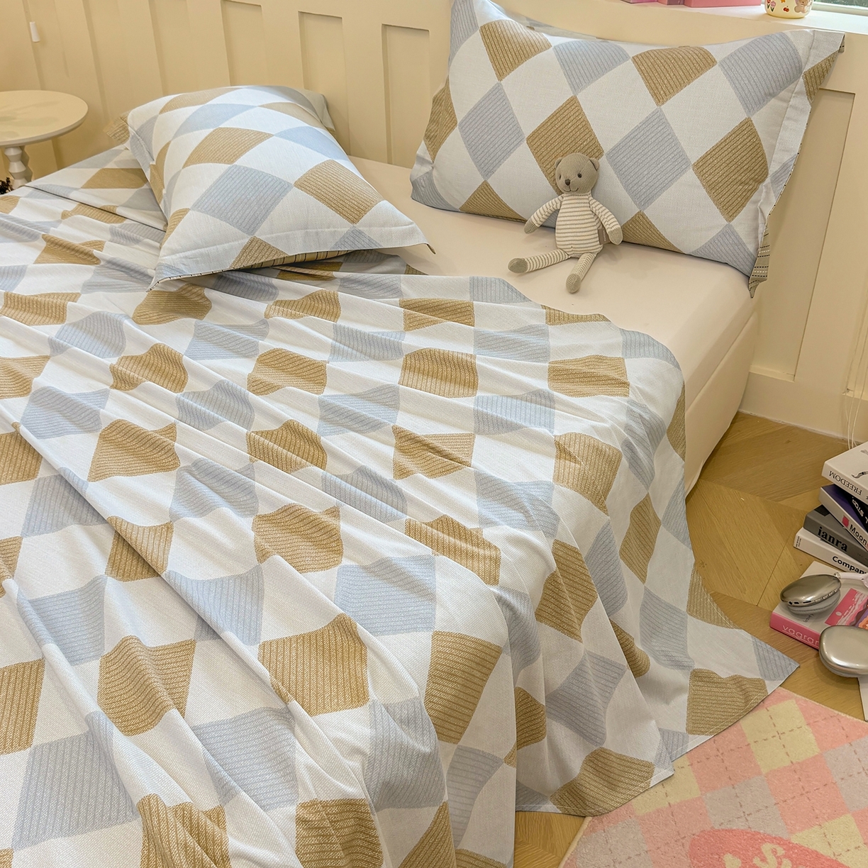 91家纺网 家纺一手货源 找家纺 壹贝家纺 2025新款小清新全棉纯棉印花系列-单床单 瑞吉斯-黄