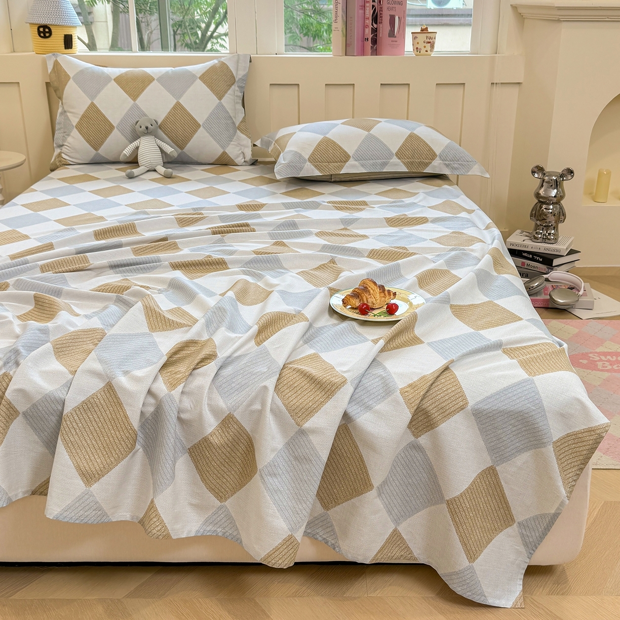 91家纺网 家纺一手货源 找家纺 壹贝家纺 2025新款小清新全棉纯棉印花系列-单床单 瑞吉斯-黄