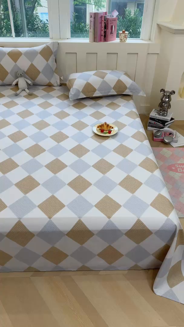 91家纺网 家纺一手货源 找家纺 壹贝家纺 2025新款小清新全棉纯棉印花系列-单床单 瑞吉斯-黄