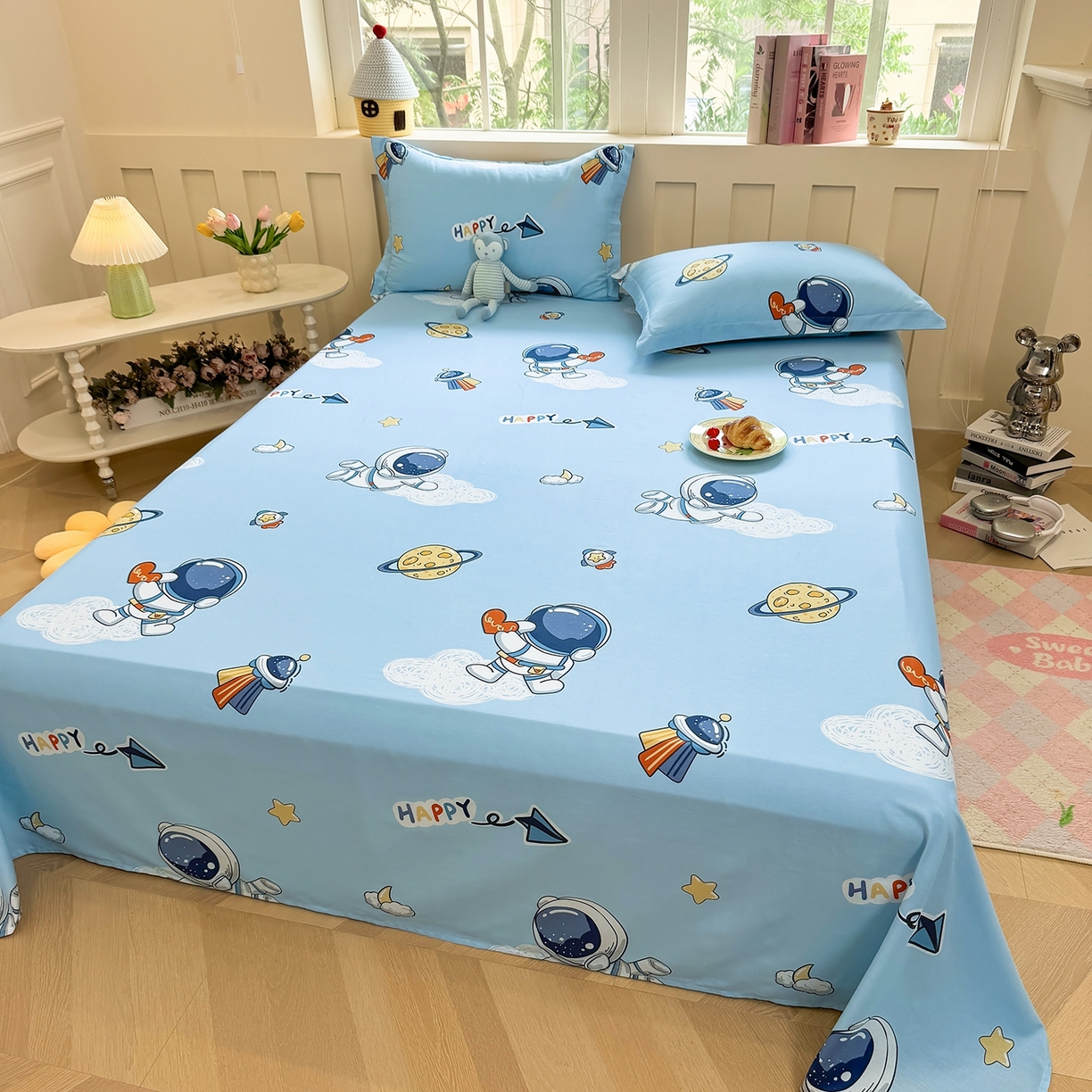 91家纺网 家纺一手货源 找家纺 壹贝家纺 2025新款小清新全棉纯棉印花系列-单床单 太空奇遇