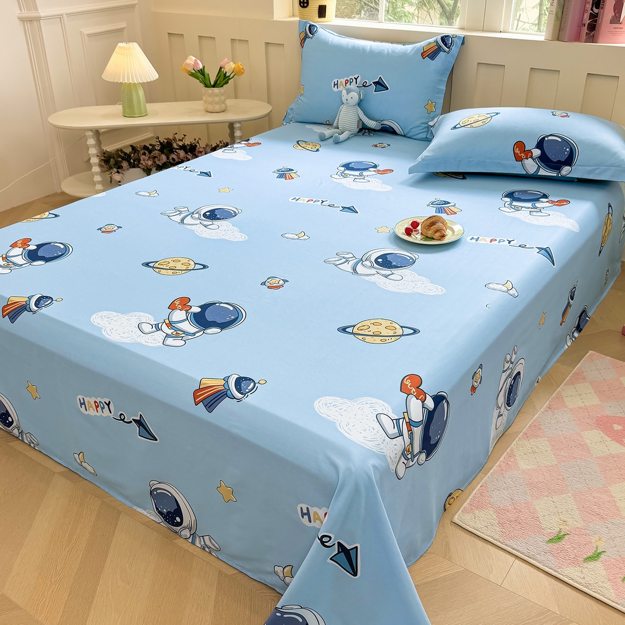 91家纺网 家纺一手货源 找家纺 壹贝家纺 2025新款小清新全棉纯棉印花系列-单床单 太空奇遇