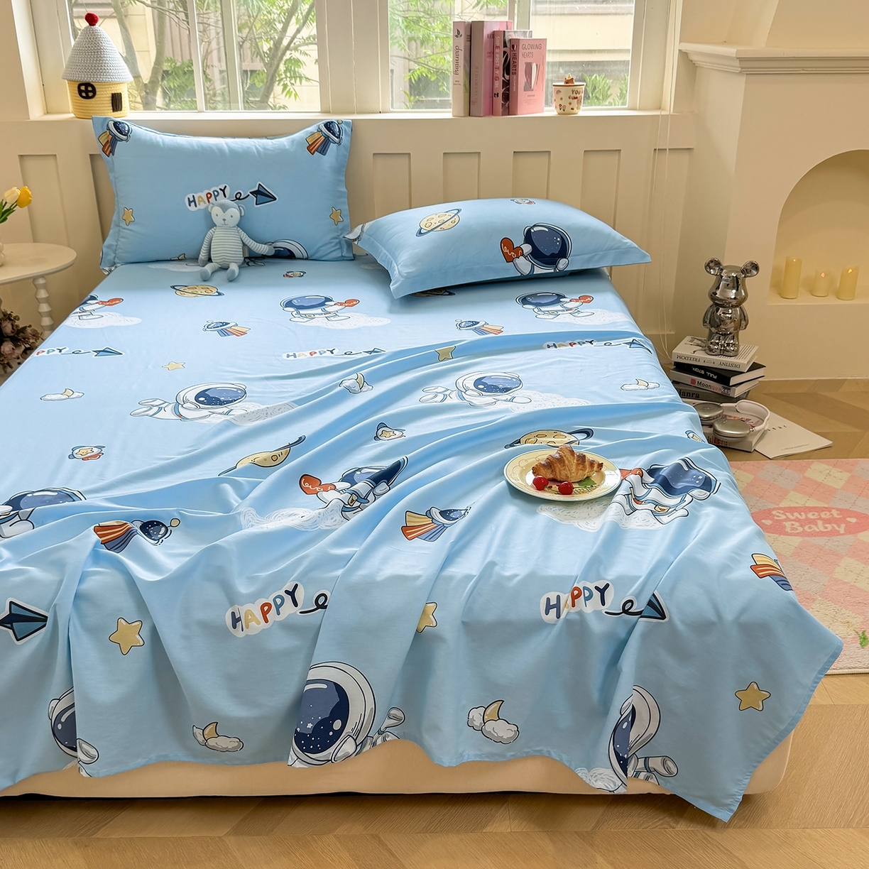 91家纺网 家纺一手货源 找家纺 壹贝家纺 2025新款小清新全棉纯棉印花系列-单床单 太空奇遇