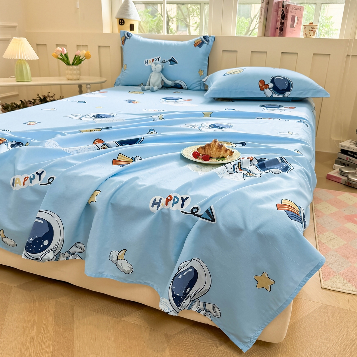 91家纺网 家纺一手货源 找家纺 壹贝家纺 2025新款小清新全棉纯棉印花系列-单床单 太空奇遇