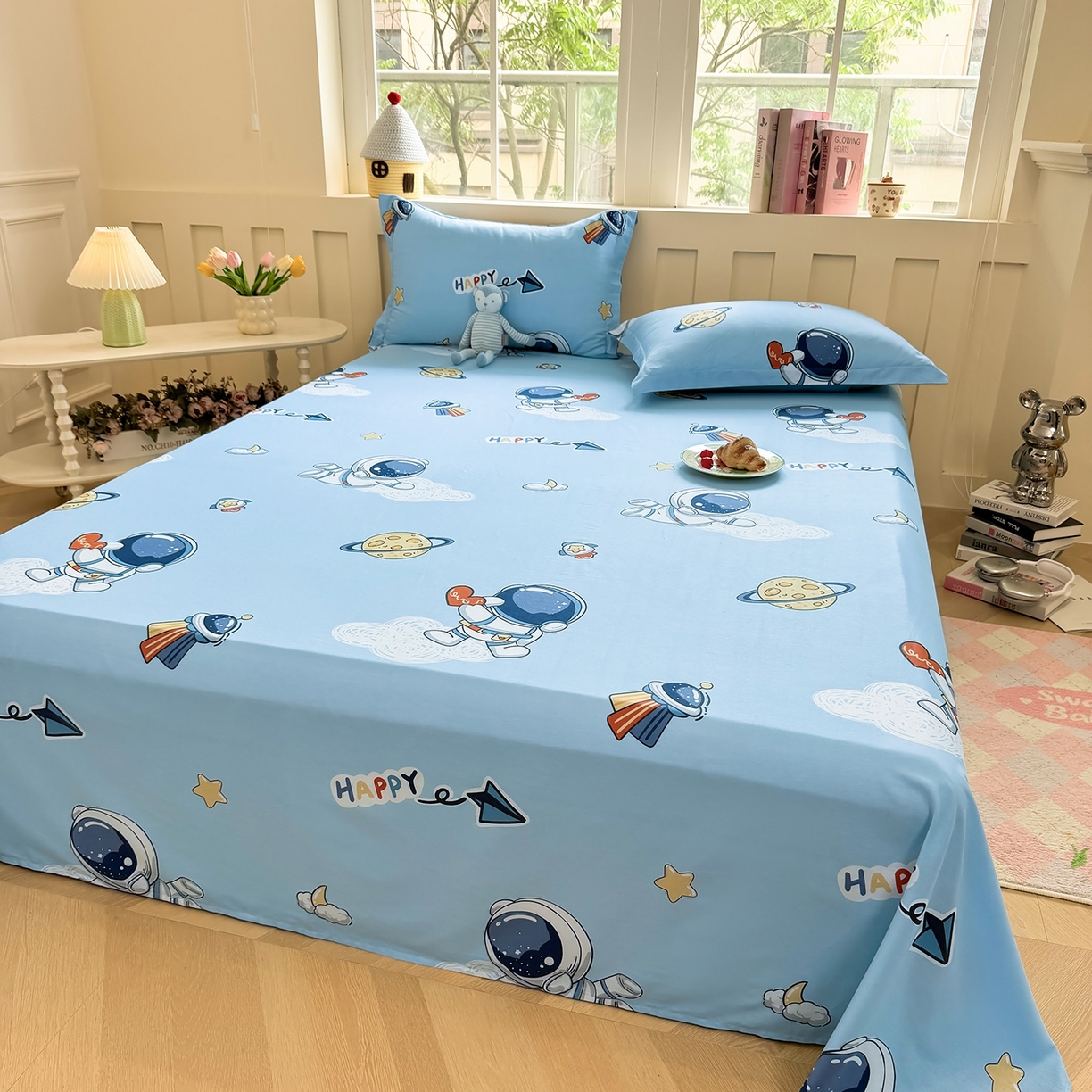 91家纺网 家纺一手货源 找家纺 壹贝家纺 2025新款小清新全棉纯棉印花系列-单床单 太空奇遇