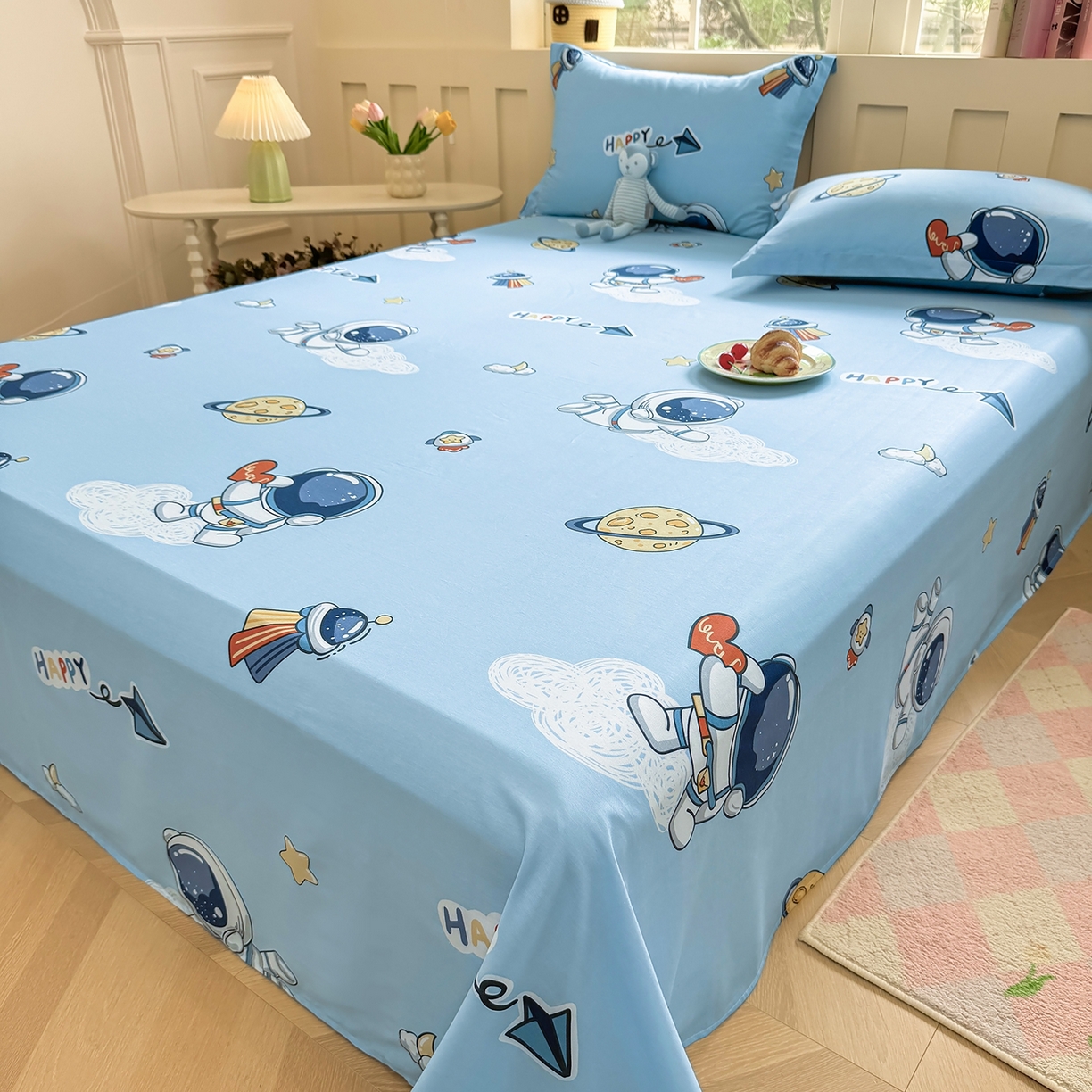 91家纺网 家纺一手货源 找家纺 壹贝家纺 2025新款小清新全棉纯棉印花系列-单床单 太空奇遇