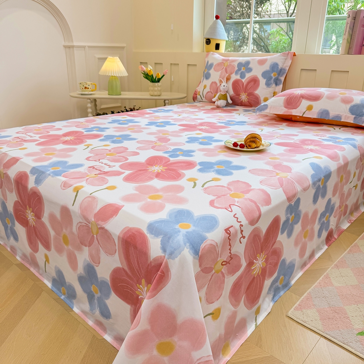 91家纺网 家纺一手货源 找家纺 壹贝家纺 2025新款小清新全棉纯棉印花系列-单床单 夕颜花开