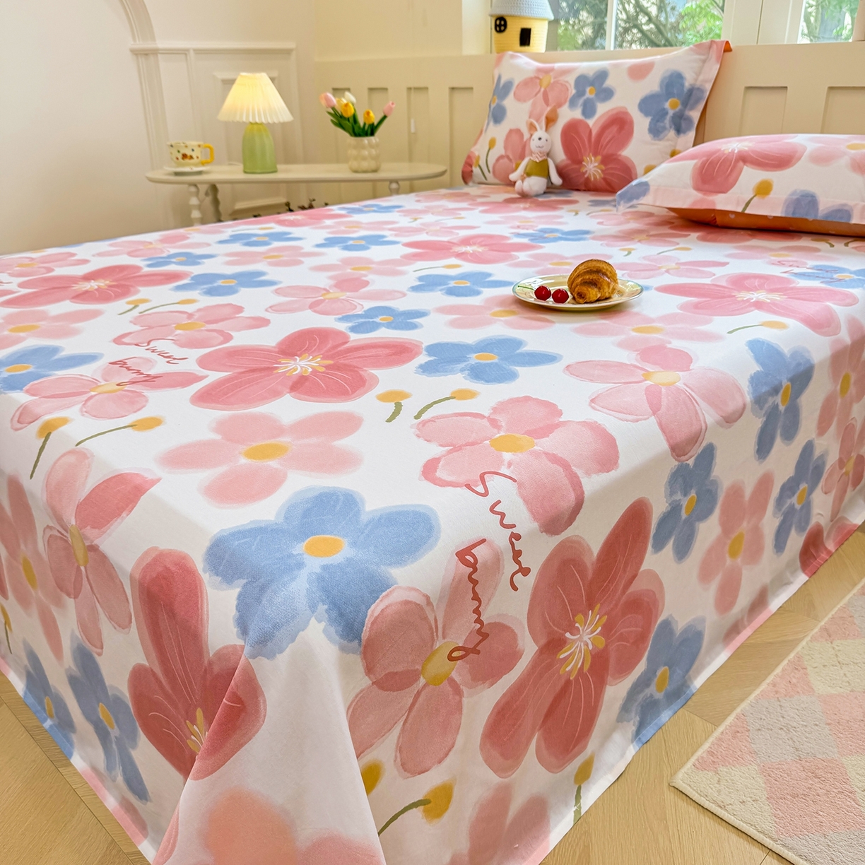 91家纺网 家纺一手货源 找家纺 壹贝家纺 2025新款小清新全棉纯棉印花系列-单床单 夕颜花开