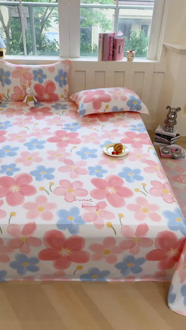 91家纺网 家纺一手货源 找家纺 壹贝家纺 2025新款小清新全棉纯棉印花系列-单床单 夕颜花开