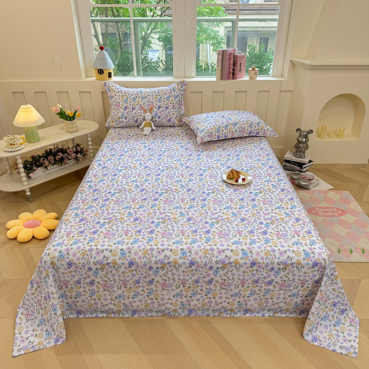 壹贝家纺 2025新款小清新全棉纯棉印花系列-单床单 小美满