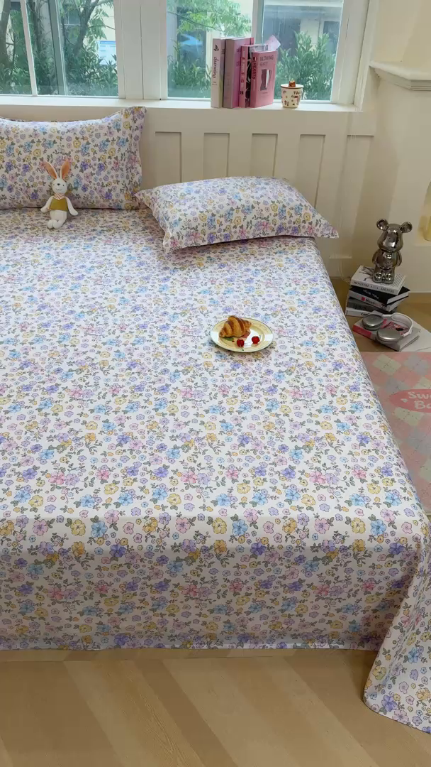 91家纺网 家纺一手货源 找家纺 壹贝家纺 2025新款小清新全棉纯棉印花系列-单床单 小美满