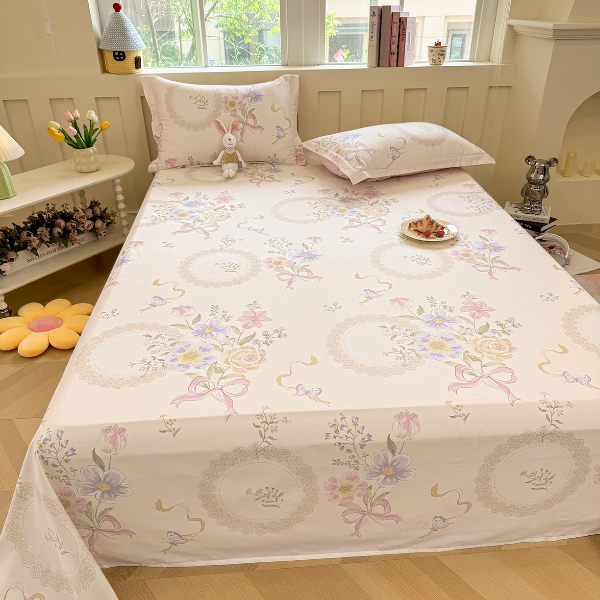 91家纺网 家纺一手货源 找家纺 壹贝家纺 2025新款小清新全棉纯棉印花系列-单床单 新恰如初