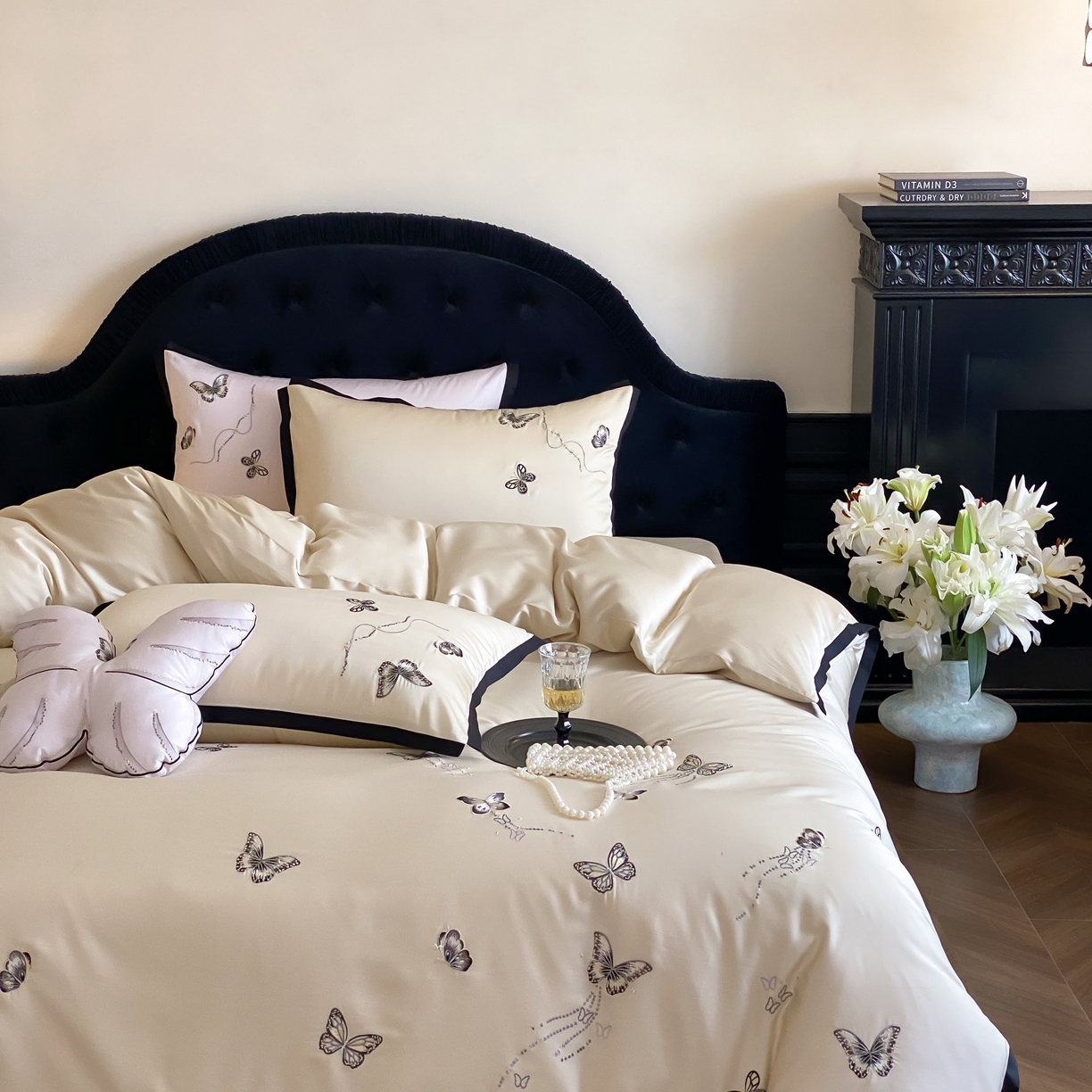 91家纺网 家纺一手货源 找家纺 （总）佳汐蓝家纺 2025春夏新款天丝棉刺绣四件套-蕾丝幻影