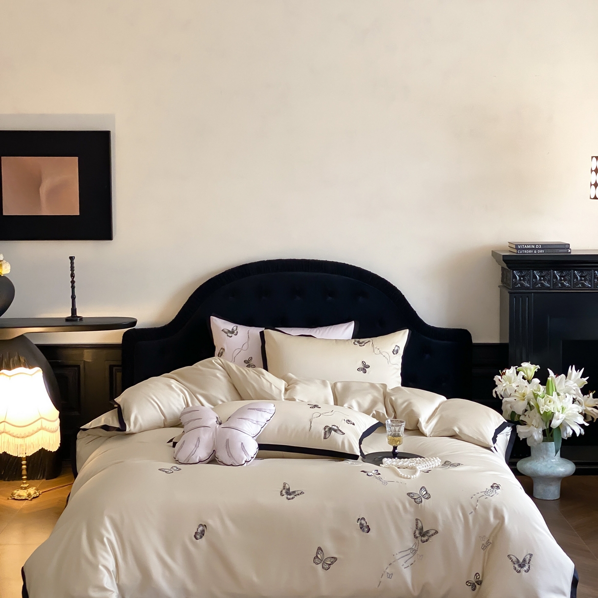 佳汐蓝家纺 2025春夏新款天丝棉刺绣四件套-蕾丝幻影 蕾丝幻影·香槟