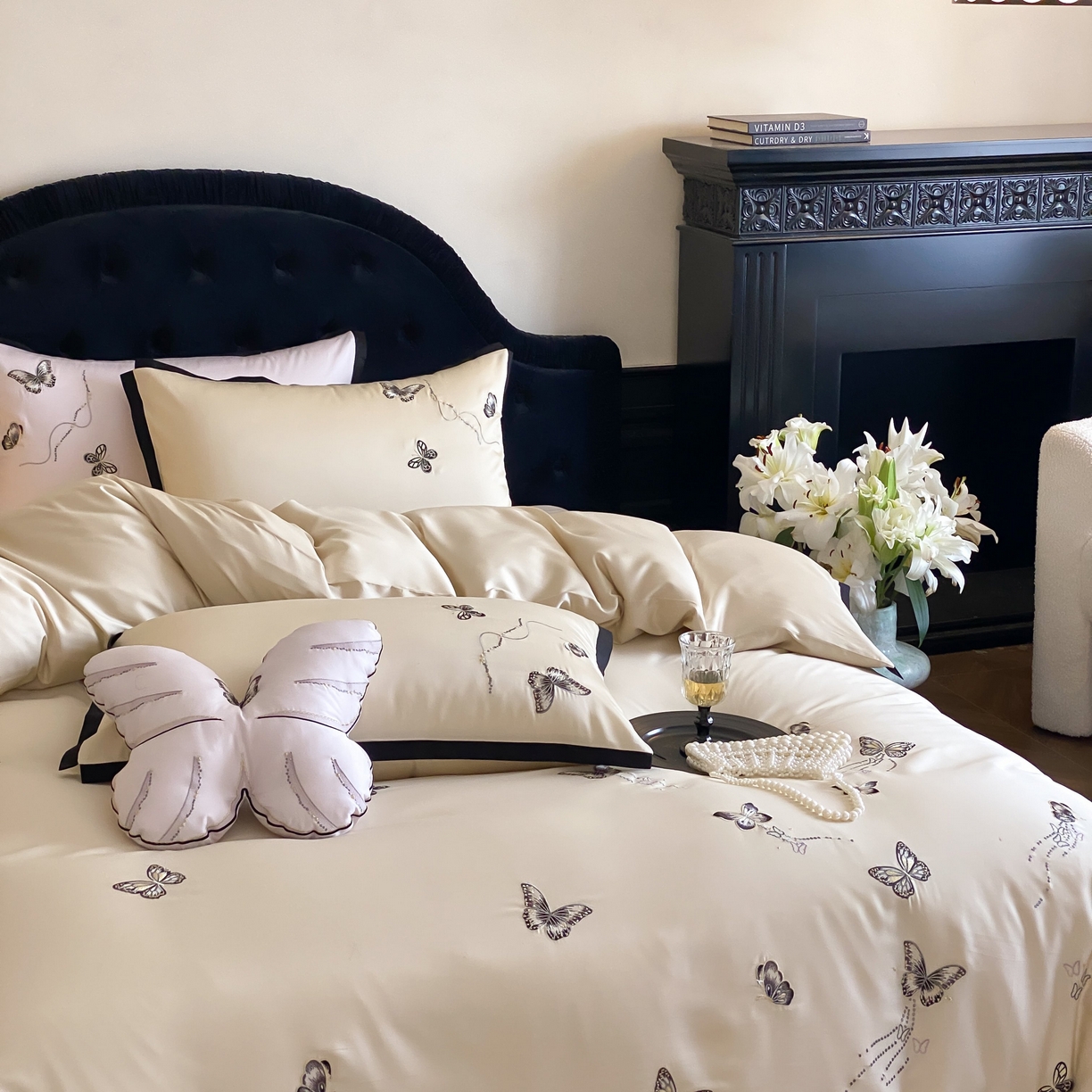 91家纺网 家纺一手货源 找家纺 佳汐蓝家纺 2025春夏新款天丝棉刺绣四件套-蕾丝幻影 蕾丝幻影·香槟