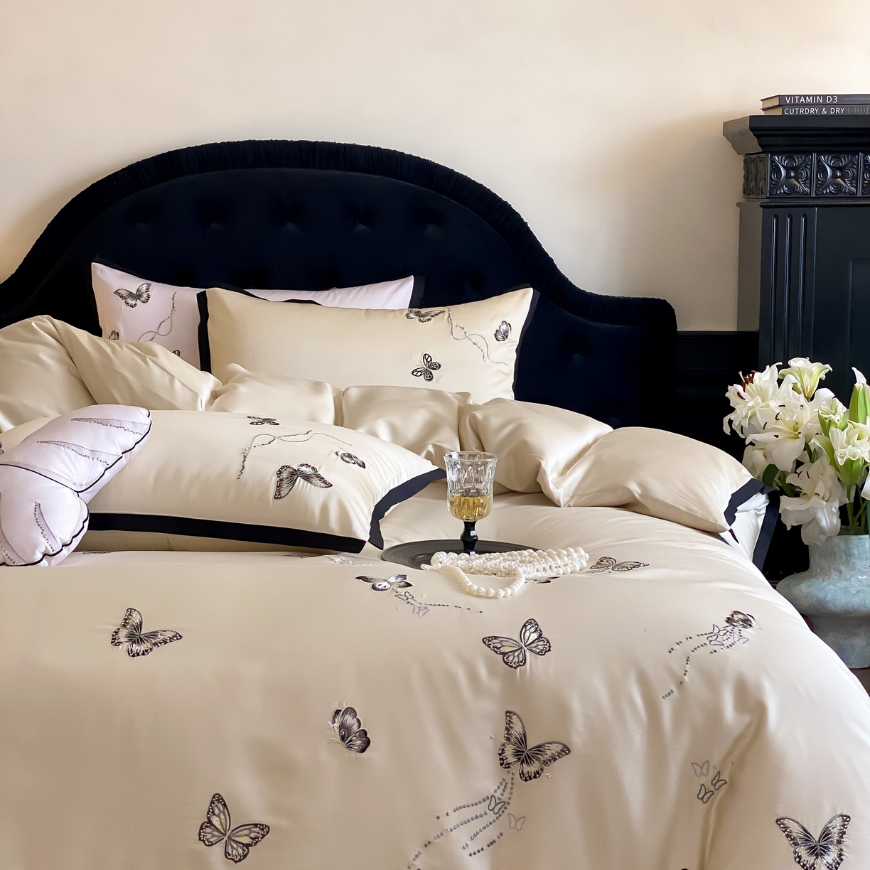 91家纺网 家纺一手货源 找家纺 佳汐蓝家纺 2025春夏新款天丝棉刺绣四件套-蕾丝幻影 蕾丝幻影·香槟