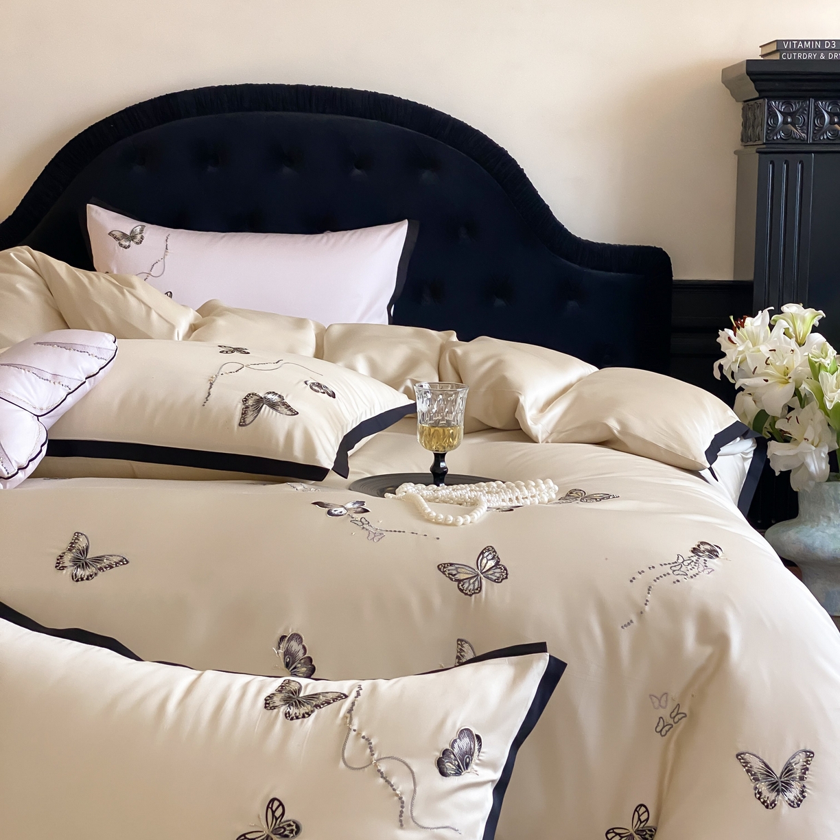 91家纺网 家纺一手货源 找家纺 佳汐蓝家纺 2025春夏新款天丝棉刺绣四件套-蕾丝幻影 蕾丝幻影·香槟