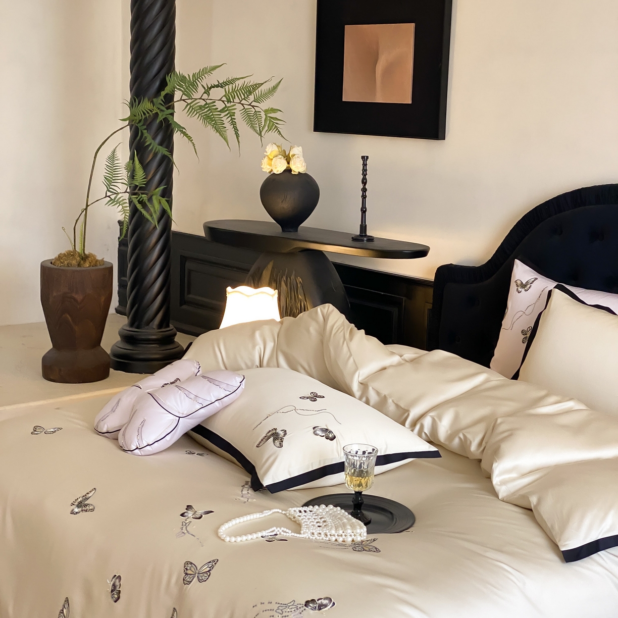 91家纺网 家纺一手货源 找家纺 佳汐蓝家纺 2025春夏新款天丝棉刺绣四件套-蕾丝幻影 蕾丝幻影·香槟