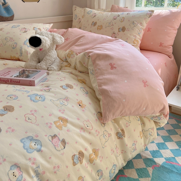 91家纺网 家纺一手货源 找家纺 瑞莱 2023新款13372全棉印花单被套 狗狗家族（粉）