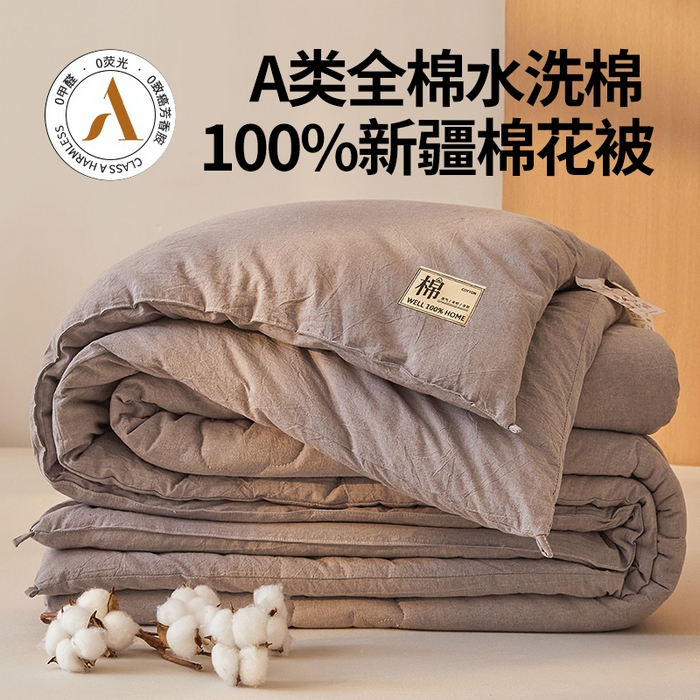 91家纺网 家纺一手货源 找家纺 西域种棉人·千百笠 2025新款A类抗菌里外全棉100%新疆棉花褥子床垫垫被软垫家用棉花被褥铺底 夏洛被子-灰