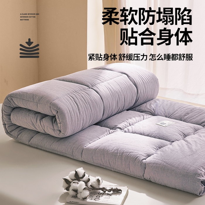 91家纺网 家纺一手货源 找家纺 西域种棉人·千百笠 2025新款A类抗菌里外全棉100%新疆棉花褥子床垫垫被软垫家用棉花被褥铺底 夏洛床垫-灰