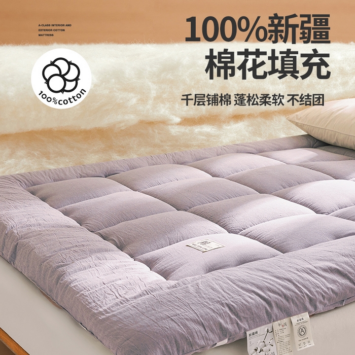 91家纺网 家纺一手货源 找家纺 西域种棉人·千百笠 2025新款A类抗菌里外全棉100%新疆棉花褥子床垫垫被软垫家用棉花被褥铺底 夏洛床垫-灰