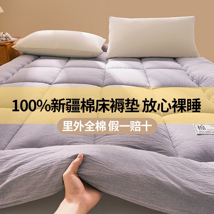 91家纺网 家纺一手货源 找家纺 西域种棉人·千百笠 2025新款A类抗菌里外全棉100%新疆棉花褥子床垫垫被软垫家用棉花被褥铺底 夏洛床垫-灰