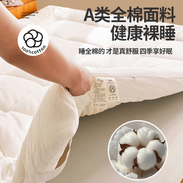91家纺网 家纺一手货源 找家纺 西域种棉人·千百笠 2025新款A类抗菌里外全棉100%新疆棉花褥子床垫垫被软垫家用棉花被褥铺底 夏洛床垫-白