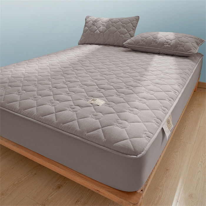 91家纺网 家纺一手货源 找家纺 西域种棉人·千百笠 2025新款A类抗菌里外全棉100%新疆棉花填充夹棉床笠母婴级床笠单件纯色床罩保护罩套全包围 夏洛床笠-灰