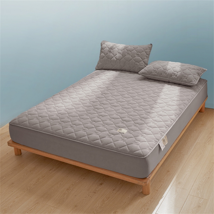 91家纺网 家纺一手货源 找家纺 西域种棉人·千百笠 2025新款A类抗菌里外全棉100%新疆棉花填充夹棉床笠母婴级床笠单件纯色床罩保护罩套全包围 夏洛床笠-灰