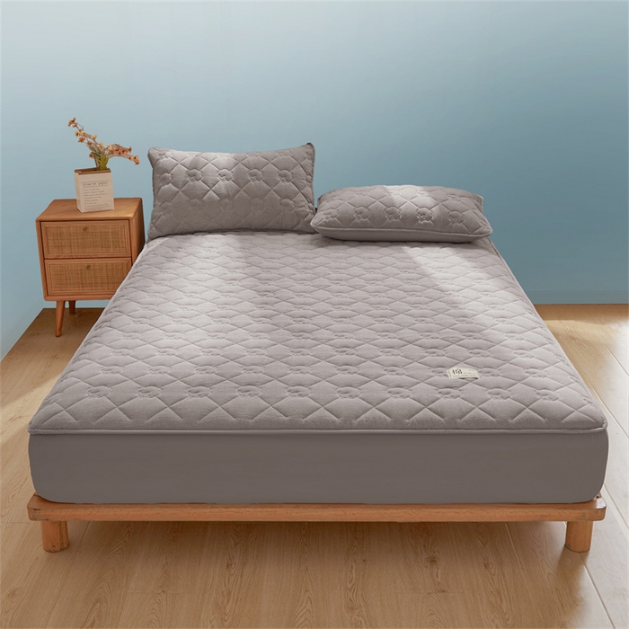 91家纺网 家纺一手货源 找家纺 西域种棉人·千百笠 2025新款A类抗菌里外全棉100%新疆棉花填充夹棉床笠母婴级床笠单件纯色床罩保护罩套全包围 夏洛床笠-灰