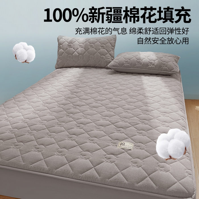 91家纺网 家纺一手货源 找家纺 西域种棉人·千百笠 2025新款A类抗菌里外全棉100%新疆棉花填充夹棉床笠母婴级床笠单件纯色床罩保护罩套全包围 夏洛床笠-灰